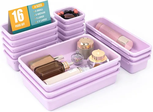 Miniatura 36 de Juego de 6 organizadores de cajones, organizador divisor de cajones de maquillaje de 3 tamaños con almohadillas antideslizantes, contenedores