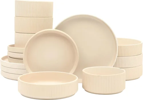Miniatura 15 de Gibson Elite Peach Orchard 12-Piece New Bone China Dinnerware Set Service for 4, Embossed Fluted Plates and Bowls, Dishwasher and Microwave Safe