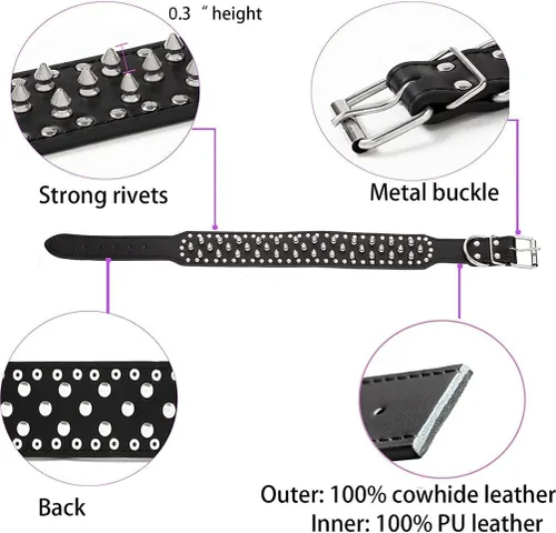 Miniatura 2 de Collar de cuero para perro, collar de perro con pinchos y tachuelas para perros medianos y grandes Pit Bull Mastiff Bully Boxer (S, rosa intenso)