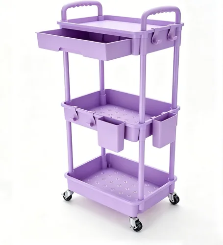 Miniatura 17 de Carrito rodante de 3 niveles con cajón, carrito de servicio REBECAT hecho de organizador de almacenamiento multifuncional para cocina, baño, sala