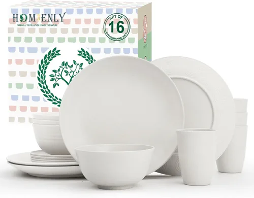Miniatura 33 de Homienly Juegos de Vajilla Premium de Paja de Trigo, Platos y Tazones Ligeros e Irrompibles, Tazas, Servicio para 4, Apto para Lavavajillas