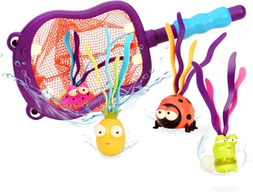 Miniatura 8 de B toys by Battat - Juguetes para piscina de animales marinos; incluye 1 red con forma de tiburón y 4 juguetes de agua para niños mayores de 3 años