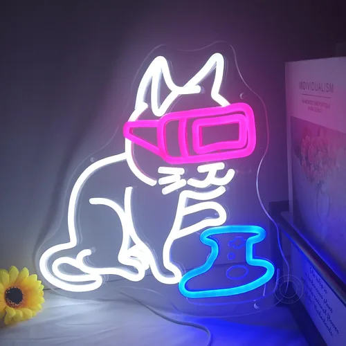 Miniatura 3 de SYLHOME Letrero de Luz de Neón LED de Gato Gamer Controlador Pad Dormitorio Sala de Juegos Bar Pub Cueva del Hombre Letrero de Pared Decoración