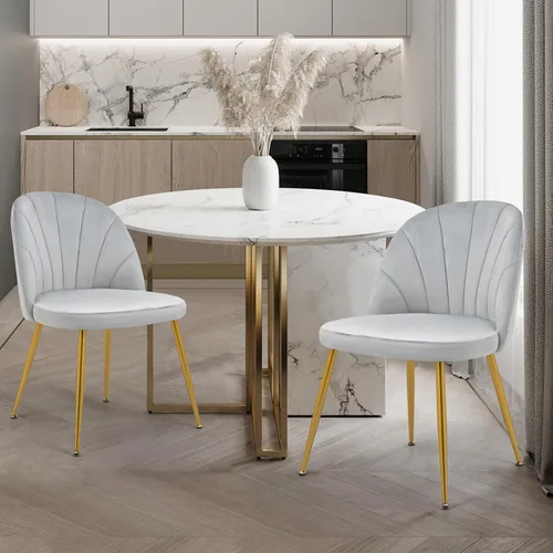 Juego de 2 sillas de comedor de terciopelo, sillas de comedor modernas tapizadas de mediados de siglo, sillas decorativas sin brazos con patas