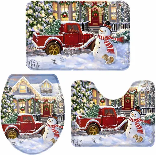 Miniatura 11 de Juego de 3 alfombras de baño de Feliz Navidad, diseño de muñeco de nieve, copo de nieve, gris nieve, absorbente, antideslizante, tapete