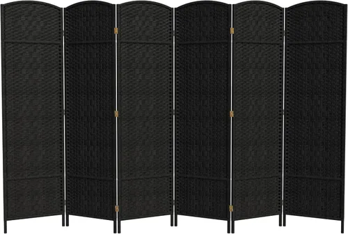 Miniatura 21 de Divisor de ambiente resistente de 6 pies, pantalla de privacidad plegable de fibra de ratán con patrón de diamante, Madera, Mocha oscuro