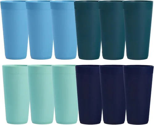 Miniatura 9 de US Acrylic Newport Vasos de Agua Apilables de Plástico Irrompible de 20 Onzas en 4 Colores Costeros Juego de 12 Vasos para Beber Reutilizables