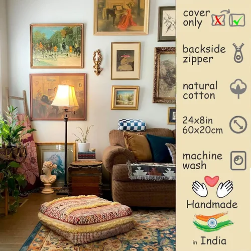 Miniatura 3 de Mandala Life ART Funda de Cojín de Suelo Bohemia - Mezcla de Lana Pura y Algodón - 24x24x8 pulgadas - Relleno No Incluido - Bordado a Mano Artesanal