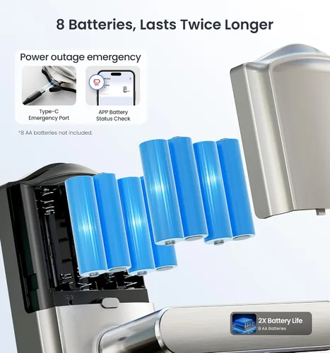 Miniatura 9 de Veise VE029 - Cerradura de palanca inteligente WiFi, cerradura de puerta de entrada sin llave de huellas dactilares con asa, WiFi integrado, control