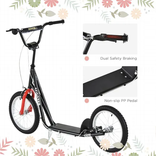 Miniatura 6 de Aosom Patinete para jóvenes, patinete para niños de 5 años en adelante, carga máxima 100 kg, con manillar ajustable, ruedas inflables de 16", frenos
