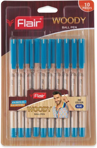FLAIR Woody - Paquete de blíster de bolígrafo de 0.028 in, atractivo diseño de madera, sistema de flujo de tinta suave con tinta de baja viscosidad,