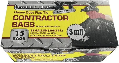 Miniatura 5 de Steelcoat Bolsas de basura XL para contratistas de 55 galones, extra resistentes, 3 mil, 15 unidades, color negro, fabricadas en Estados Unidos