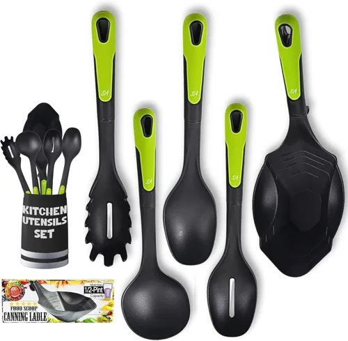 Miniatura 9 de Cucharón de sopa -500F resistente al calor y sin bisfenol A. Cuchara de cucharón antiarañazos de 8 onzas. Cucharas antiadherentes para salsa pasta.