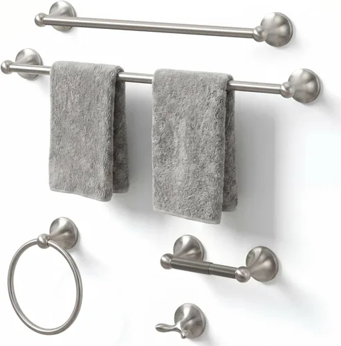 Miniatura 11 de Juego de toallas de baño de 24 pulgadas para montar en la pared, juego de 4 piezas de acero inoxidable duradero con toallero, anillo para toallas