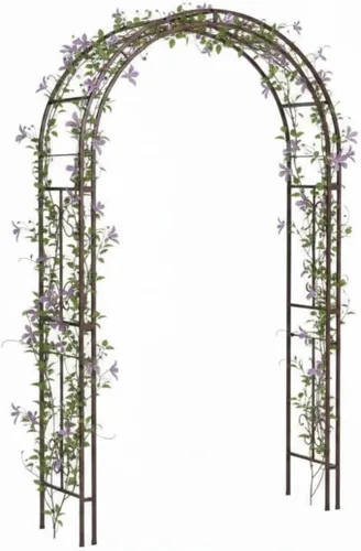 Miniatura 9 de Estructura de arco de jardín al aire libre de metal de Plow & Hearth, de 84 pulgadas de alto, entramado de celosía de hierro para plantas Rojo
