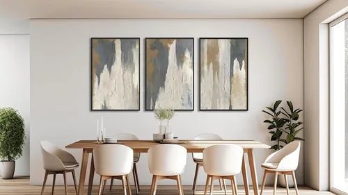 Miniatura 3 de Arte de pared abstracto enmarcado grande - Cuadros de lienzo enmarcados naturales para sala de estar, impresiones modernas en lienzo gris azul