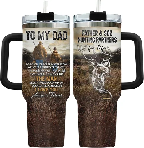 Miniatura 20 de 34HD Regalos de cumpleaños para el Día del Padre, de parte de su hija o hijo, taza de viaje aislada para 50 cumpleaños, clásico de 40 onzas con asa