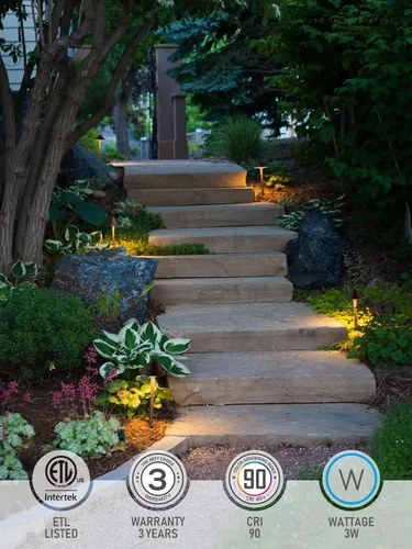 Miniatura 3 de LEONLITE Paquete de 12 luces LED de bajo voltaje, 3 W 12-24 V CA/CC, iluminación de camino con cable, luz exterior para césped de patio, ETL CRI90+
