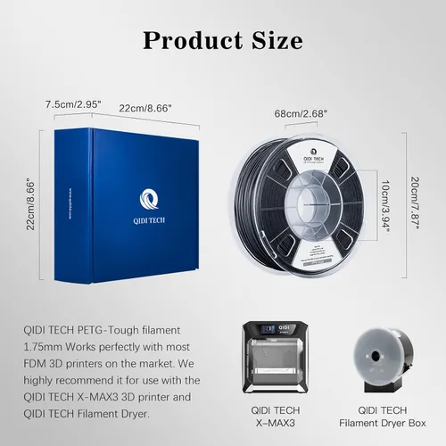 Miniatura 6 de R QIDI TECHNOLOGY PETG-Tough - Filamento PETG para impresora 3D, filamento PETG de 0.069 pulgadas, filamento de impresión 3D, carrete de 2.2 libras