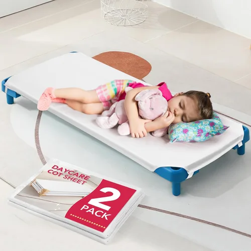 Miniatura 9 de 2 piezas de sábanas para catre de guardería, 23" x 51", sábana rosa de tamaño para catre de guardería con bucles elásticos en las esquinas