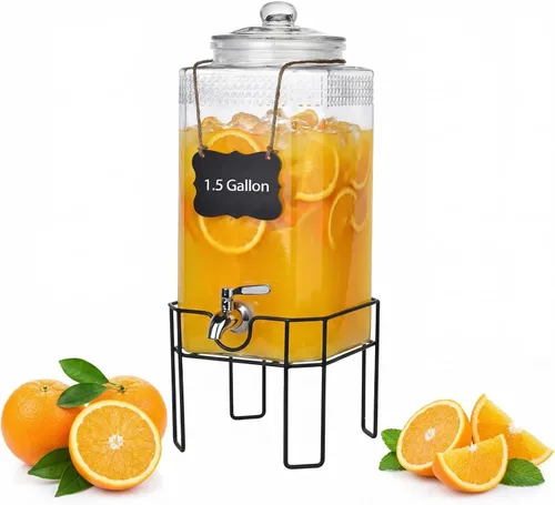 Miniatura 11 de Dispensador de bebidas, dispensadores de bebidas para fiestas, dispensador de bebidas de vidrio de 1 galón con soporte y tapa de vidrio, grifo 100%