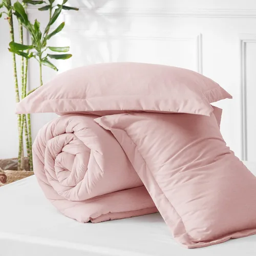Miniatura 300 de Bedsure Juego de edredón Twin/Twin XL, ropa de cama suave beige para todas las estaciones, juego de cama teñido catiónico, 2 piezas, 1 edredón