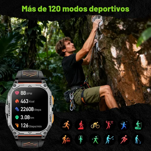 Miniatura 4 de Relojes inteligentes para hombres, 2.01 pulgadas HD Militar Smart Watch con batería de alta capacidad de 1000 mAh, linterna LED, respuesta, llamada