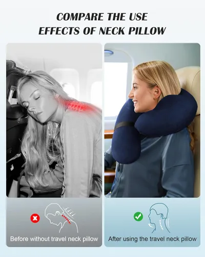 Miniatura 4 de Almohada Inflable para Cuello de Viaje, Almohada de Viaje con Soporte para Cabeza y Cuello, Almohada de Cuello para Viaje en Avión, Tren, Coche, Azul
