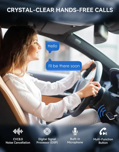 Miniatura 4 de Receptor Bluetooth 5.3 para automóvil, pantalla LED, cancelación de ruido, adaptador AUX Bluetooth de 0.138 in, receptor de audio inalámbrico