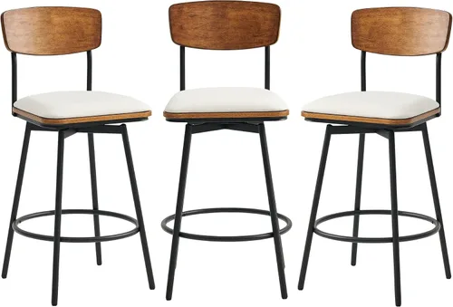 Miniatura 14 de CHITA Juego de 2 taburetes giratorios de bar tapizados de tela, altura del asiento de 27 pulgadas, marco de metal y madera, color crema