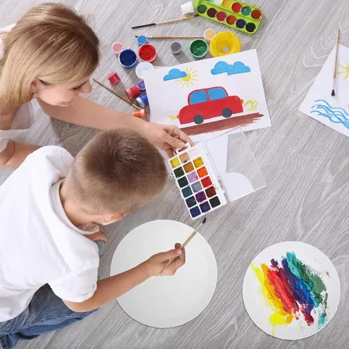 Miniatura 8 de 6 piezas de lienzo de pintura redondo en blanco con forma redonda de pintura de lienzo estirado imprimado tableros de decoración para pintura