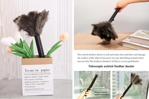 Miniatura 5 de Plumero Retráctil de Pluma de Avestruz para Limpieza, Plumero de Plumas Esponjoso y Natural con Mango Retráctil, Suministros de Limpieza de Mano