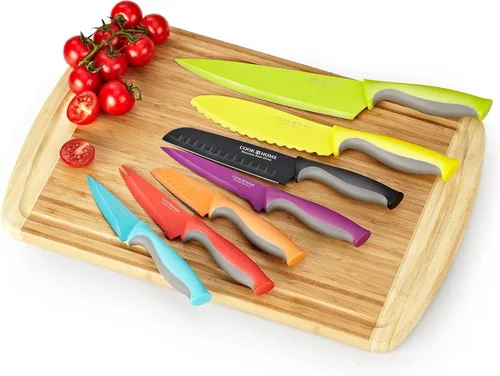 Miniatura 4 de Cook N Home Basics - Juego de cuchillos de cocina de acero inoxidable al carbono recubierto con fundas, cuchillas afiladas antiadherentes