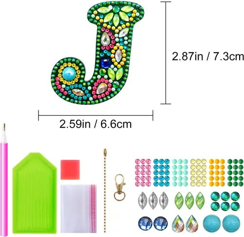 Miniatura 2 de YOYA Llaveros de Pintura de Diamantes de Doble Cara Letras 5D Kit de Llavero de Pintura de Diamantes DIY Taladro Completo Arte de Diamantes con J