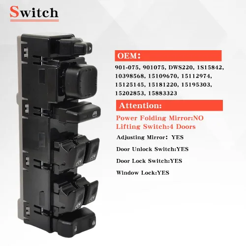 Miniatura 7 de 15883320 Interruptor de ventana eléctrica para el lado del conductor delantero con interruptor de espejo plegable compatible con Chevy Silverado
