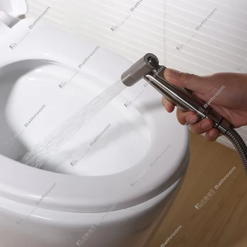 Miniatura 4 de Pulverizador de bidé de mano de níquel cepillado, rociador de pañales de acero inoxidable calificado Shattaf Juego completo para bidé inodoro baño