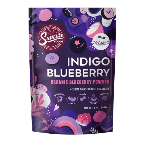 Suncore Foods - Polvo orgánico de arándanos índigo, 5 onzas (5.01 oz), colorante alimentario morado natural para hornear, batidos y cocinar, sin