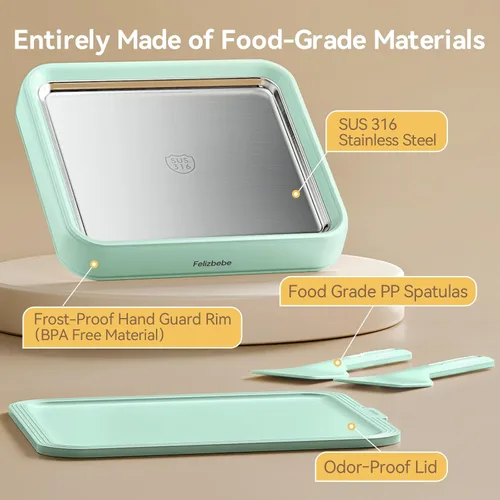 Miniatura 3 de Máquina para hacer helados enrollados, máquina de helado instantáneo con tapa y 2 espátulas, acero inoxidable SUS316 de grado alimenticio, bandeja