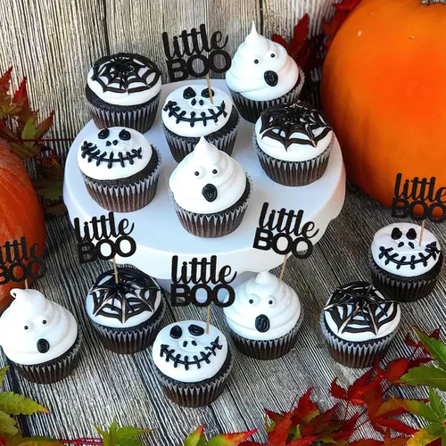 Miniatura 4 de 12 piezas hechas a mano para cupcakes Little Boo - Decoración de Halloween y otoño para baby shower (adornos para cupcakes Little Boo)