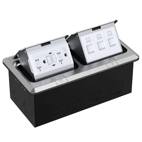 Miniatura 12 de WEBANG Kit eléctrico de caja de piso doble emergente, salida de receptáculo GFCI de acero inoxidable de 20 amperios, resistente a la intemperie