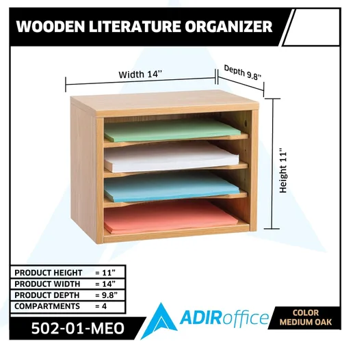 Miniatura 3 de AdirOffice Organizador de escritorio con estantes, estantes apilables de madera de 4 niveles, organizador de correo de archivos, almacenamiento
