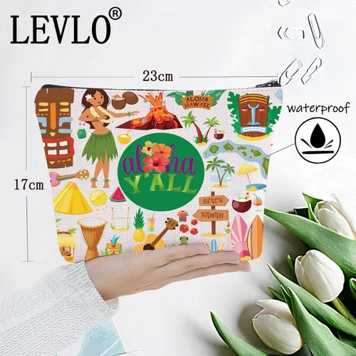 Miniatura 2 de LEVLO Aloha Hawaii - Bolsa de maquillaje para cosméticos, regalo de viaje, bolsa con cremallera para guitarra de playa, regalo de fiesta hawaiana