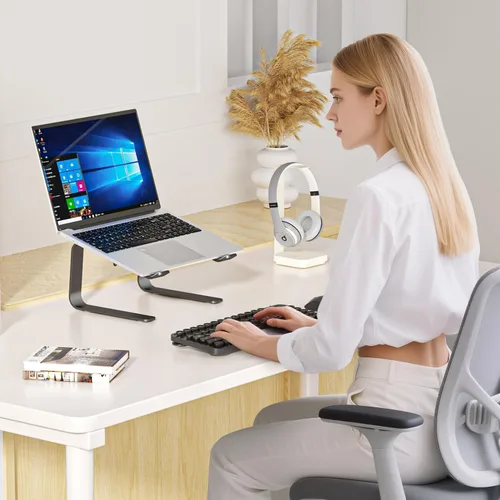 Miniatura 7 de suptek Soporte para computadora portátil de aluminio, soporte para computadora portátil ergonómico y desmontable para escritorio, elevador