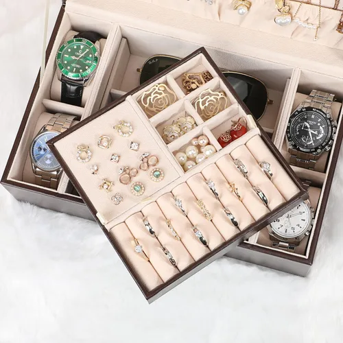 Miniatura 3 de LANDICI Joyero organizador para mujeres y niñas estuche grande de 2 capas para hombres con bandeja extraíble soporte de almacenamiento de joyas