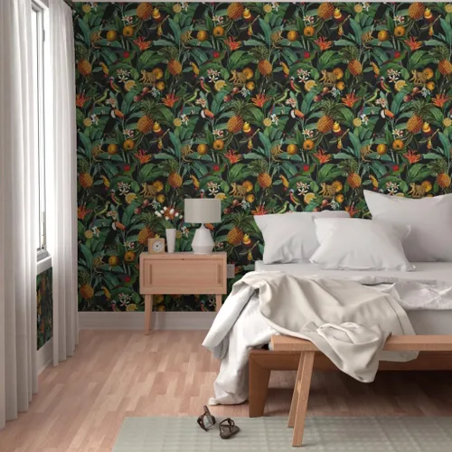 Miniatura 5 de Muestro de papel tapiz extraíble – Naturaleza Botánico Tropical Tucanes Monos Loros Papel pintado personalizado pre-pegado por Spoonflower