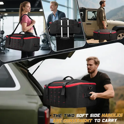 Miniatura 5 de Bolsa de lona táctica de 65 L con correas de mochila, bolsillo húmedo y divisores desmontables, mochila de lona para viajes, deportes y militares