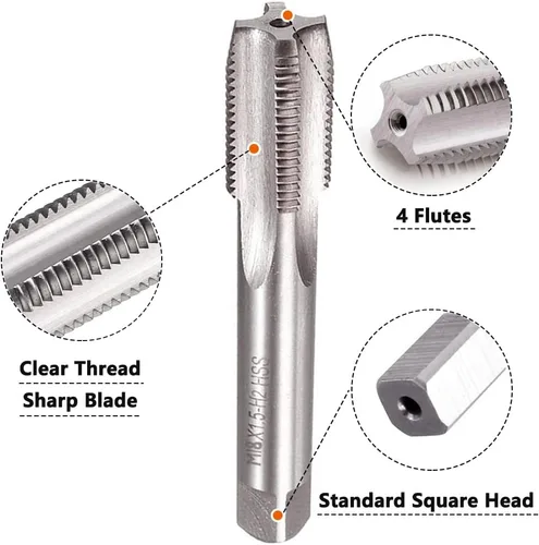 Miniatura 2 de M18 X 1.5 Métrico Grifo y Troquel Set M18 X 0.059 in HSS Recto Estriado Máquina Rosca Mano Derecha Tornillo Macho y Troquel de Roscado Redondo