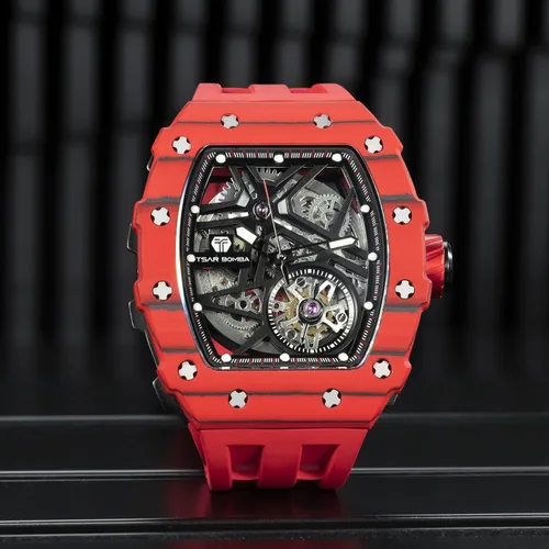 Miniatura 4 de Relojes automáticos para hombre, reloj impermeable hasta 164.0 ft, reloj analógico de esqueleto mecánico de lujo, correas de reloj de silicona