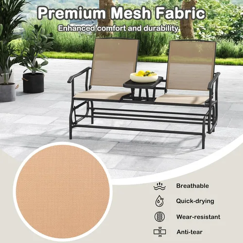 Miniatura 8 de Tangkula Silla mecedora para 2 personas, sofá biplaza mecedora para patio con mesa central de vidrio templado, banco de columpio para exteriores
