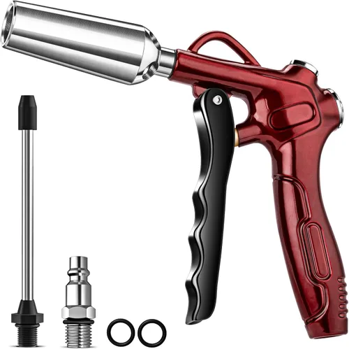 Pistola de soplado de aire de alto volumen con potente boquilla de flujo, pistola sopladora de boquilla de aire rojo retro con extensión de acero